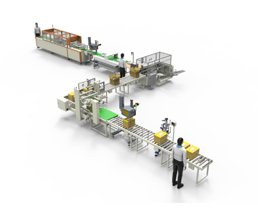 服裝自動折疊包裝  開箱 裝箱 封箱  貼標生產(chǎn)線